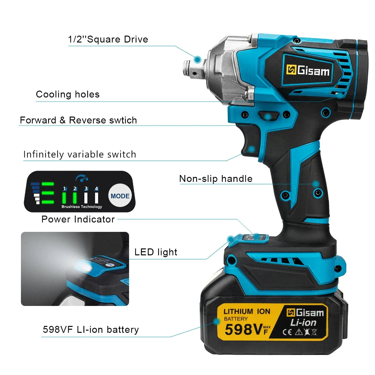 Brushless  Impact Wrench 1/2 inch Screwdriver Makita 18V Battery