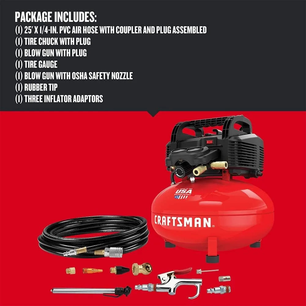 Air Compressor, 6 Gallon, Pancake, Oil-Free